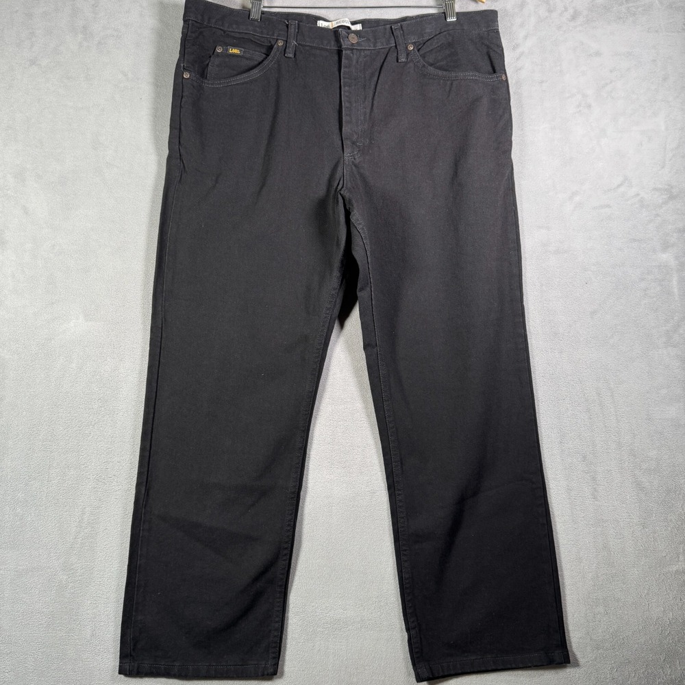 Lee Jeans Mens 42x30 Black Regular Fit Straight Leg Denim Casual Goth NEW *Flaw